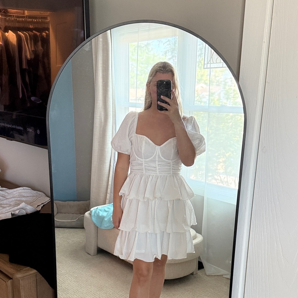 PrettyLittleThing White Tiered Mini Dress